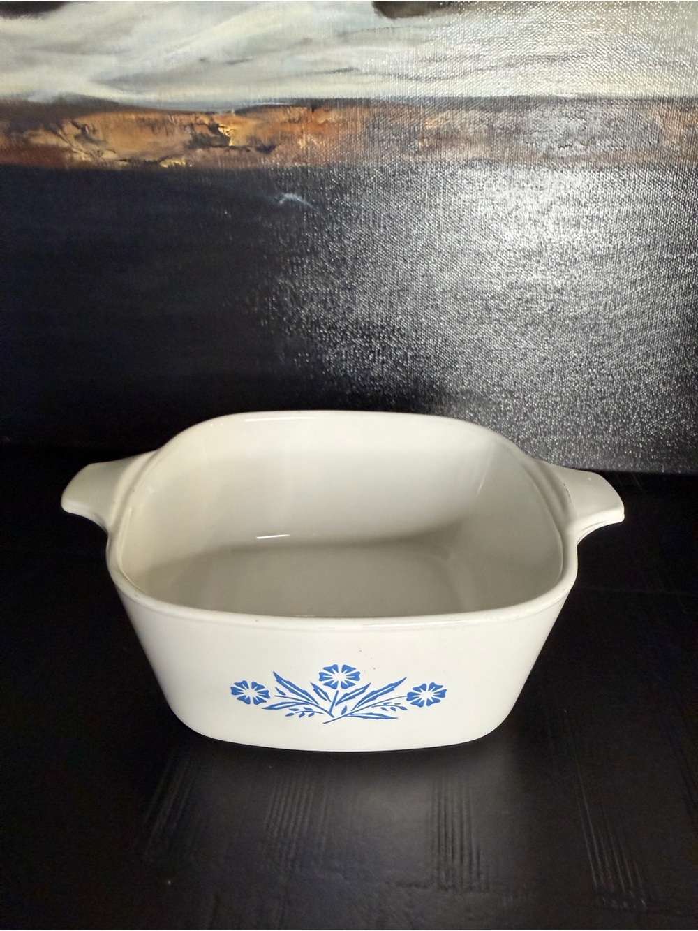 Vintage Corningware White Ceramic Baking Dish with Blue Floral Design, 2&3/4 cup